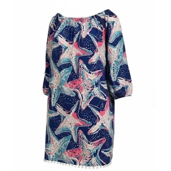 NWOT Lilly Pulitzer Girls MINI ENNA Dress Indigo Star Struck STARFISH Small 4 5 - Picture 2 of 12